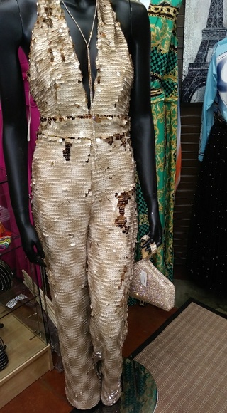Reversable Sequin Halter Jumpsuit - Picture 2 of 4